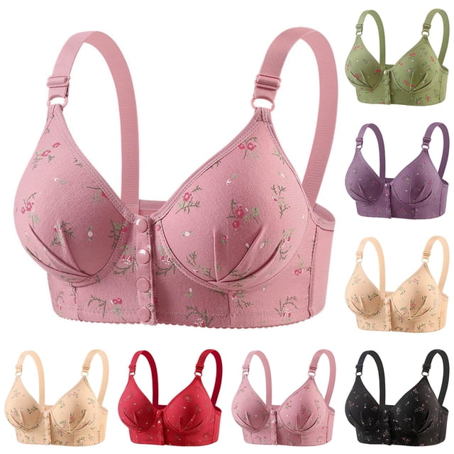 Jovati Soutien-gorge Quotidien pour Femmes, Fermeture à Boutons-Pression à l'Avant, Bretelles Ajustables, Imprimé Floral, Mélange Respirant Nylon-Spandex, Grande Taille 36–46