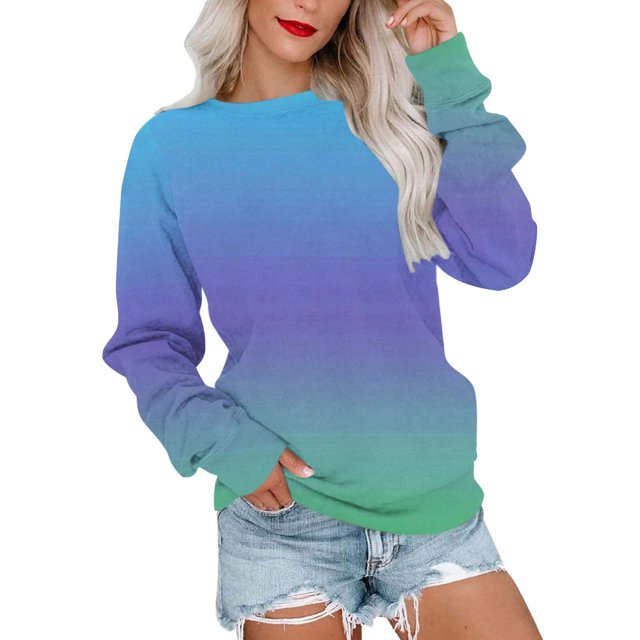 Chandails à Capuchon Mode pour Femmes 2023 Col Rond Mode Décontracté Manches Longues Imprimé Chandail Hauts Blouse Rabais de 50 % Liquidation Costumes d'Halloween/Noël