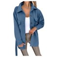thumbnail image 1 of WEIYLL Womens Fleece Jacket Button Down Single Mid-Long Trench Belt Outwear Blue Fall Clothing Size L, 1 of 2