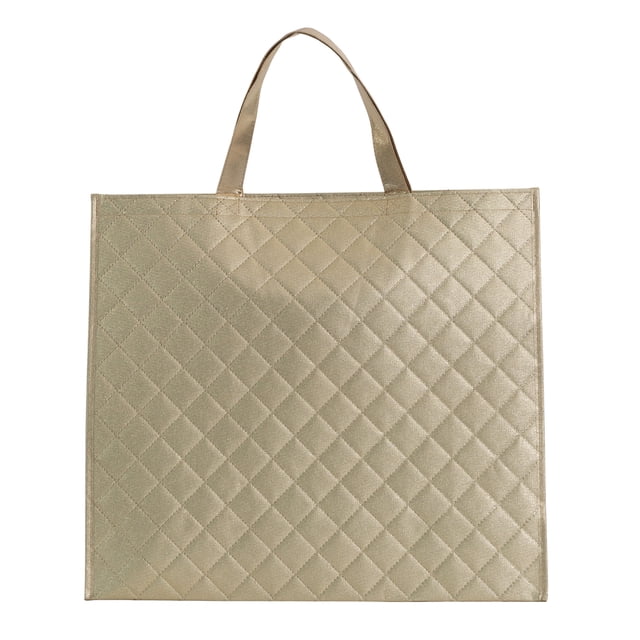 Walmart Large Quilted Reusable Shopping Bag, Grocery Tote Bag, Gold