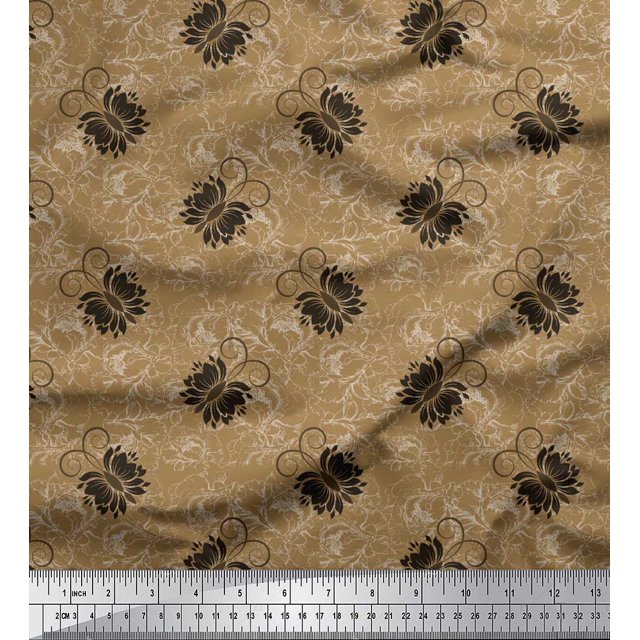 Soimoi Modal Satin Fabric Black Sketch Butterfly Printed Craft Fabric by The Yard 42 Inch Wide