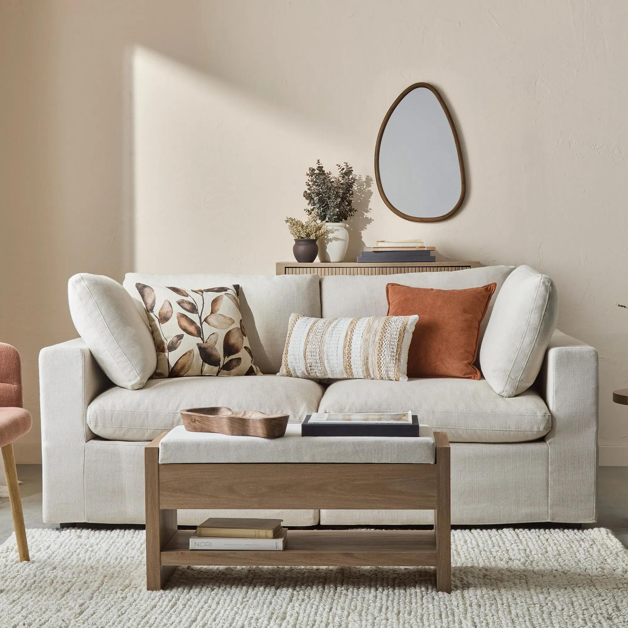 Bouclair Walnut Wood Organic Shaped Wall Mirror Accent Living Room Entryway Bedroom Display