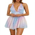 thumbnail image 1 of Robe Mini à Paillettes pour Femmes Col en V Profond Dos Nu Robe de Soirée Club Disco Mini Robes, 1 of 6