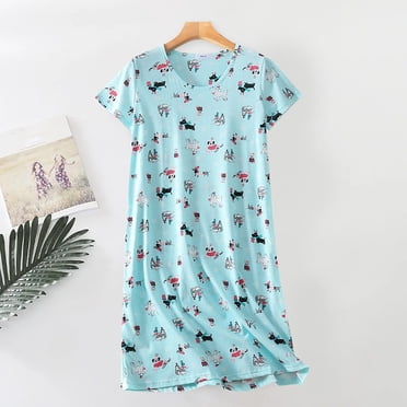 Chemise de Nuit pour Femme Grande Taille, Mignonne à Imprimé de Dessins Animés, Manches Courtes, Robe de Nuit en Tricot de Coton, Douce à Col Rond, Ample, Tenue d'Intérieur par Hontri