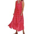 thumbnail image 1 of MAWCLOS Robe Évasée pour Femme Col Rond Été Plage Robe d'Été Sans Manches Longue Robe Maxi Hawaïenne Vacances Imprimé Floral Rouge P, 1 of 2