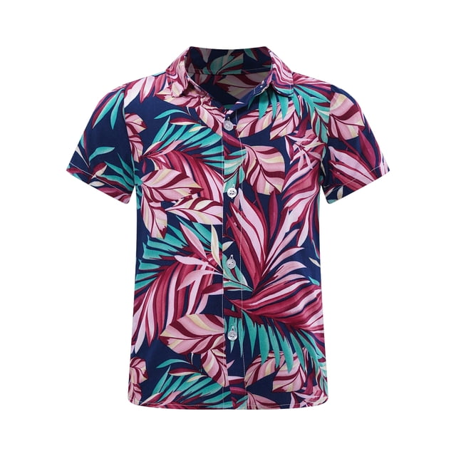 Jowowha Petits Garçons Été Plage Décontracté Aloha Luau Chemises Col Rabattu Hauts Tropicaux Tenue de Jeu Type A 150