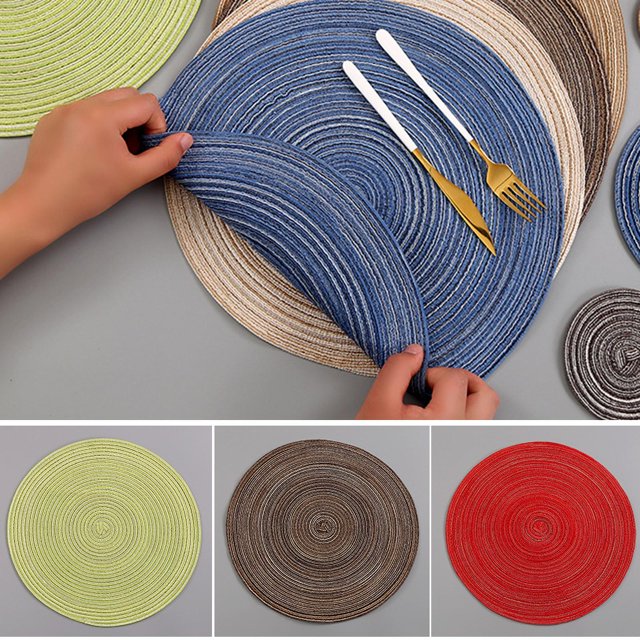CAROOTU Round Cotton Coaster Heat Resistant Dining Table Plate Mat for Household Protects Table from Burnt