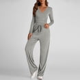 thumbnail image 4 of Diufon Matching Lounge Sets for Women Fall Outfits Long Sleeve V Neck Shirts Wide Leg Drawstring Pants with Pockets, 4 of 9