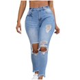 thumbnail image 1 of Gubotare Ripped Jeans Women's Ultra Fit Mid-Rise Soft Denim Juniors Jeans (Blue,Size XL), 1 of 6