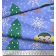 thumbnail image 3 of Soimoi Blue Silk Fabric Christmas Tree & Penguin Cartoon Fabric Prints By Yard 42 Inch Wide, 3 of 5
