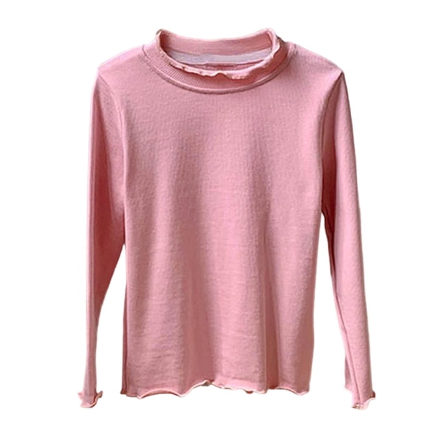 Chandails pour Filles Enfants Rose Chandail à Manches Longues T-Shirt Col Rond pour Filles Coton Chandail pour Enfants Chandails d'Uniforme pour Filles 7-8 Ans