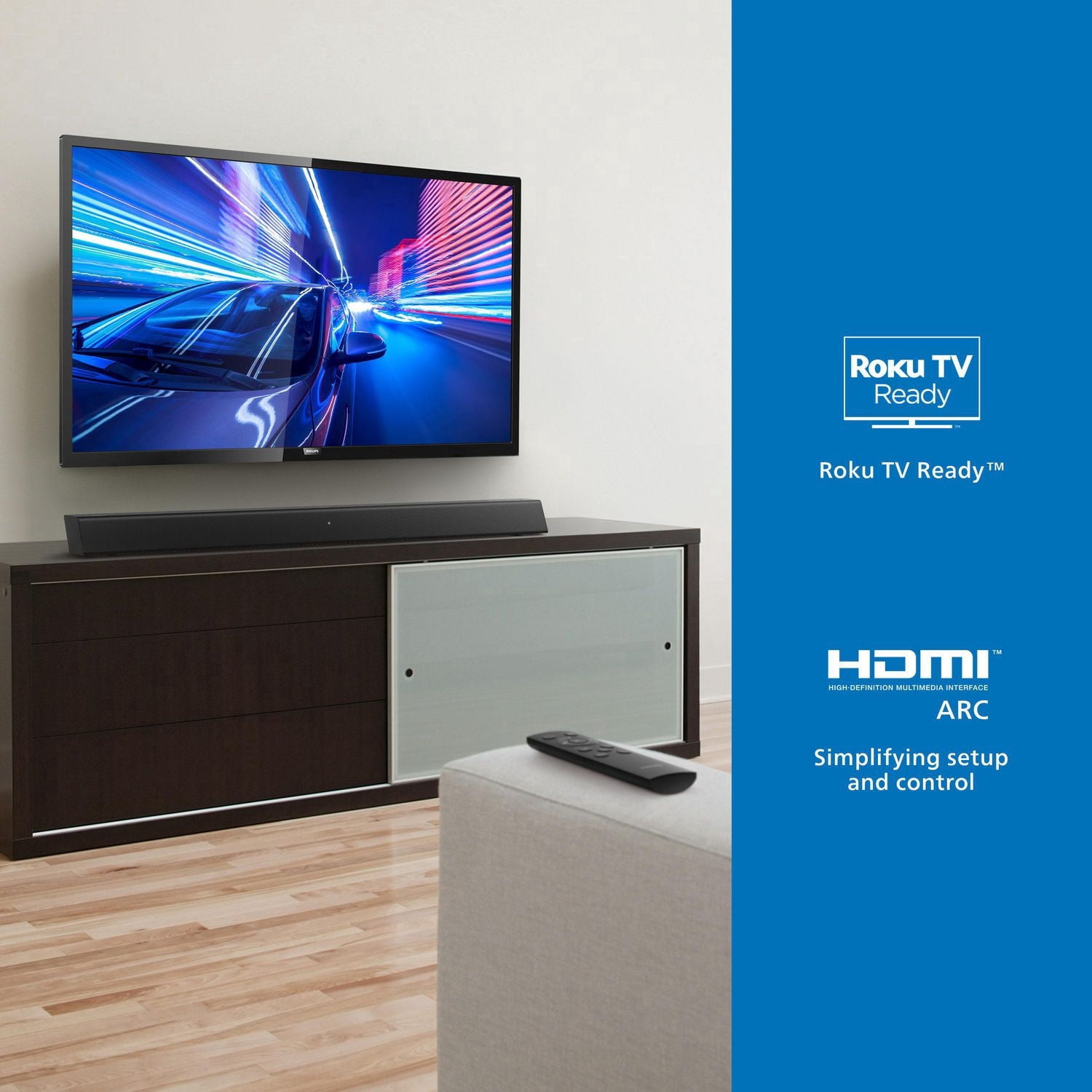 Philips B5106 2.0 Soundbar Speaker with Bluetooth, HDMI ARC Support, 3.5mm Audio Jack, RokuTV Ready, TAB5106
