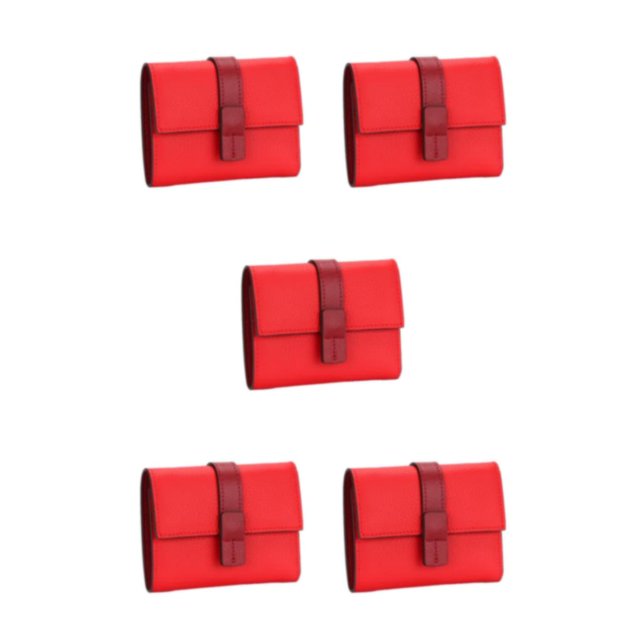 pitrice Leather Women Purse Rectangular Trifold for Zipper Hasp Stylish Card Holder Photo Folder Wallet Notecase Birthday Gift Red 5Set