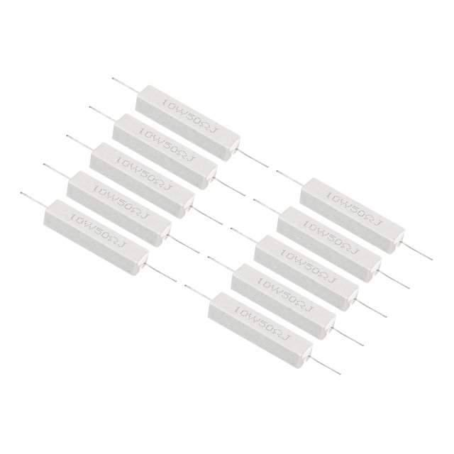 Unique Bargains 10Pcs 50 Ohm Resistors, 10W Ceramic Cement Resistor Power Cement Resistor Kit Tolerance 5% for Power Adapters Audio