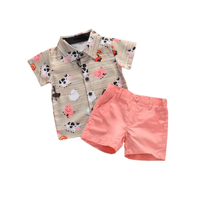 Summer 2PCS Toddler Kid Baby Boy Summer Button Tops Shirt Short Pants Outfit Set Clothes