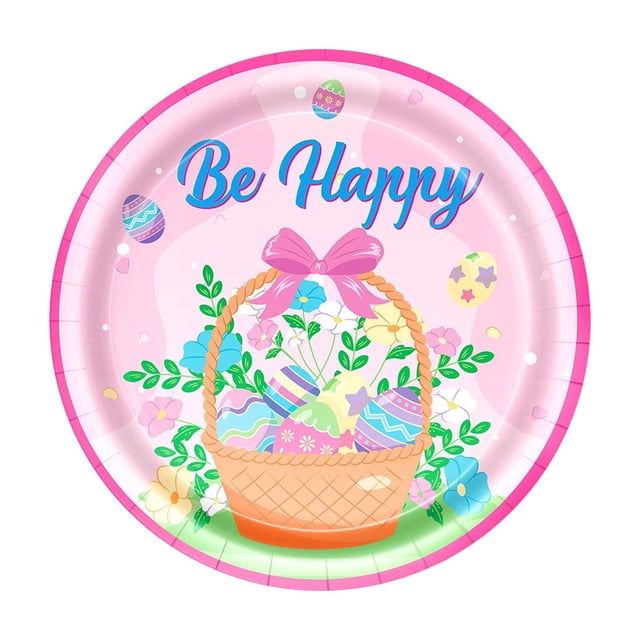 Yhmxh Easter Bunny Happy Easter Rabbits Party Plates Supplies, Easter Party Tableware Decorations Disposable Paper Plates Dessert Plate Napkins Cups for Spring Birthday Baby Shower