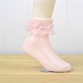 thumbnail image 1 of RXIRUCGD 3PC Children's Lace Lace Girls' Socks Cotton Mesh Princess Socks Cute Mid Length Socks( Pink, Size:S ), 1 of 3