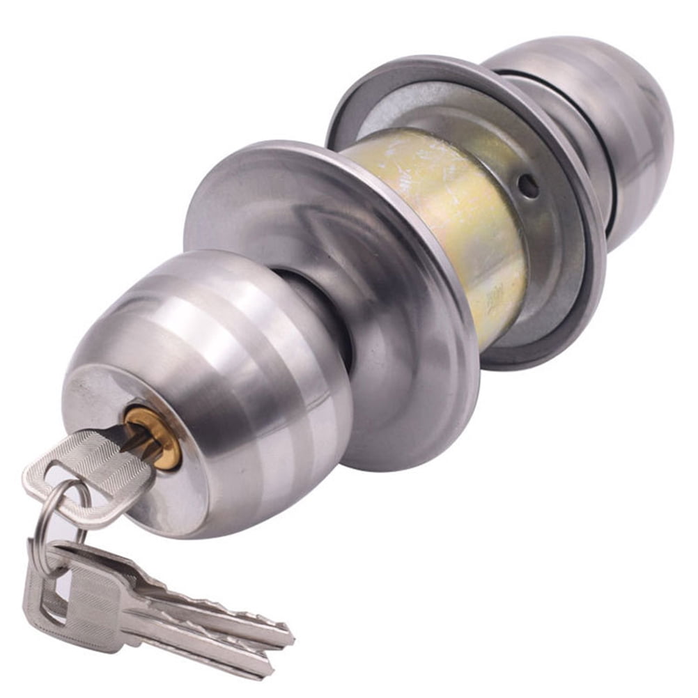 NIYANGLE 1Set Silver Stainless Steel Round Door Knob Lock for Bedroom Interior Doors with Keyed Entry and Anti Rust