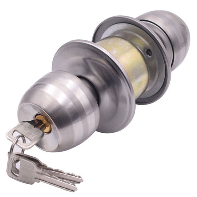 NIYANGLE 1Set Silver Stainless Steel Round Door Knob Lock for Bedroom Interior Doors with Keyed Entry and Anti Rust