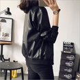 thumbnail image 3 of Spring Autumn Female Design PU Leather Jacket Faux Soft Jacket Slim Black Rivet Zipper Motorcycle Black Jackets, 3 of 6