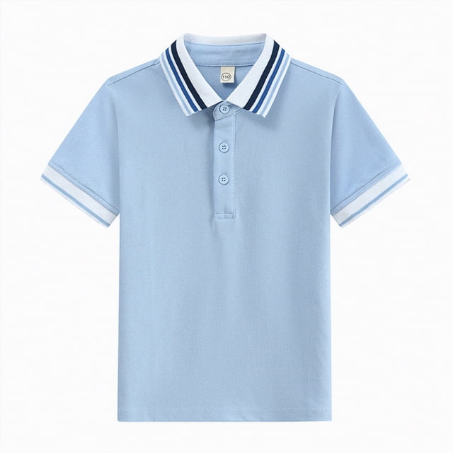 NIEWTR Polos Coupe Confort pour Enfants Manches Courtes à Col Uniforme Scolaire 1-9 Ans (Bleu, 4-5 Ans)