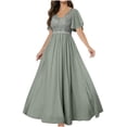 thumbnail image 2 of Gspmoly Robes d'Été pour Femmes 2025, Robe d'Été Unie à Manches Courtes et Col en V pour Femmes, Robes de Travail pour Femmes Économies d'Été, 2 of 7