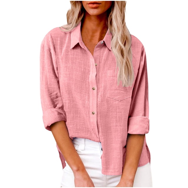 Timegard Chemises à Manches Longues pour Femmes Grande Taille en Coton et Lin Hauts Légers Automne Décontracté Blouse Ample