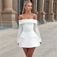 thumbnail image 4 of Robe Mini pour Femmes à Épaules Dénudées à Manches Longues Robe Trapèze Courte Robes Formelles Tenue de Fête Boîte de Nuit Blanc m, 4 of 8