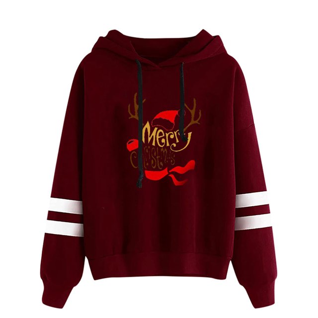 Chandails à Capuchon de Noël pour Femmes en Liquidation Mode Décontractée à Capuche Ajustée Impression de Noël Manteau Double Horizontal