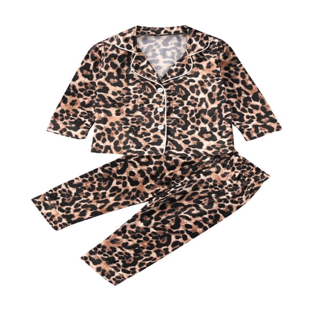 PENGXIANG Pyjama Garçon Fille Ensemble Léopard Imprimé Manches Longues/courtes Haut Pantalon