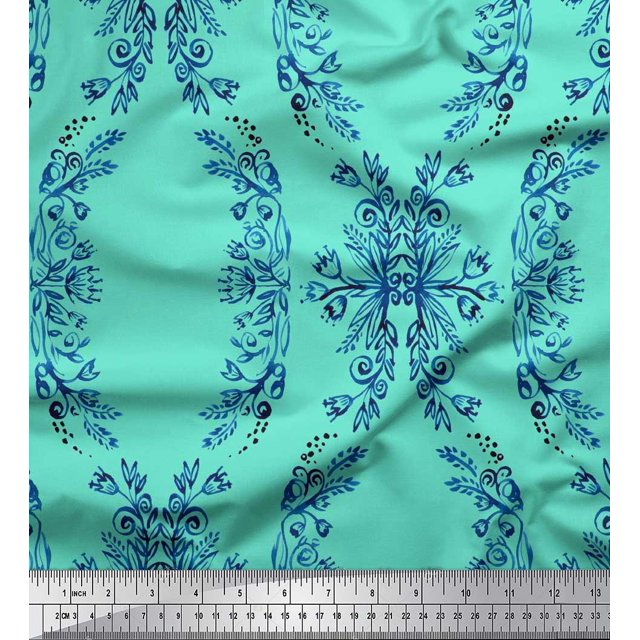 Soimoi polyester Crepe Fabric Floral & Ogee Damask Printed Fabric 1 Yard 52 Inch Wide