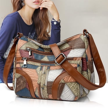 COM1950s Women's Crossbody Bag, Multi Compartment Faux Leather Shoulder Purse, Large Capacity Zip Closure Organizer for Daily Use and Travel