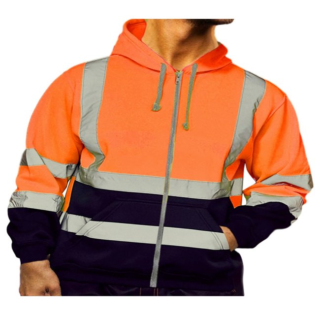 PENGXIANG Men Lightweight High Visibility Reflective Strip Hoodie Work Jacket