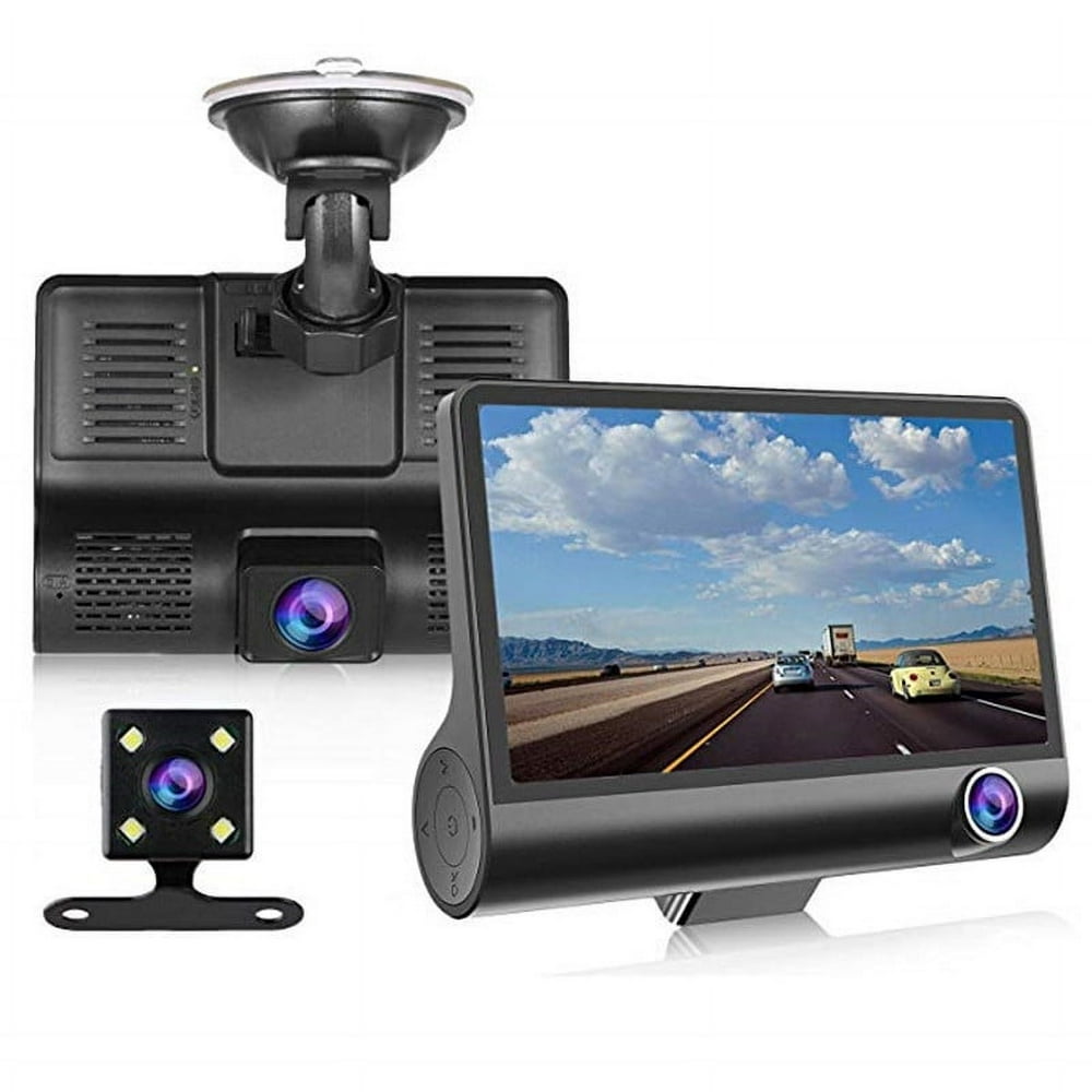 Dash Cam  3 Channel Dash Cam Front and Rear Inside1080P+48P+480P 4 inch Dash Camera for Cars  170° Wide Angle  Night Vision WDR