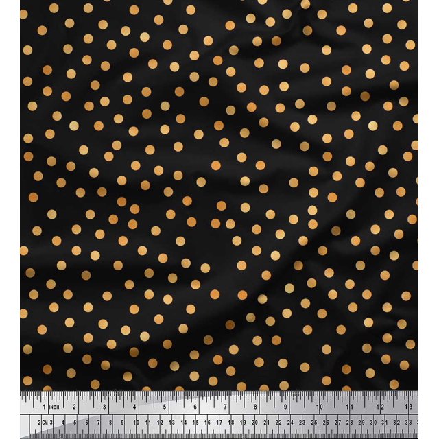 Soimoi Brown Rayon Fabric Polka Dots Printed Fabric 1 Yard 56 Inch Wide