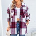 thumbnail image 1 of Hauts pour Femmes Manches Longues Mode Poches Imprimées Veste à Carreaux Manches Longues Sexy Décontracté, 1 of 8