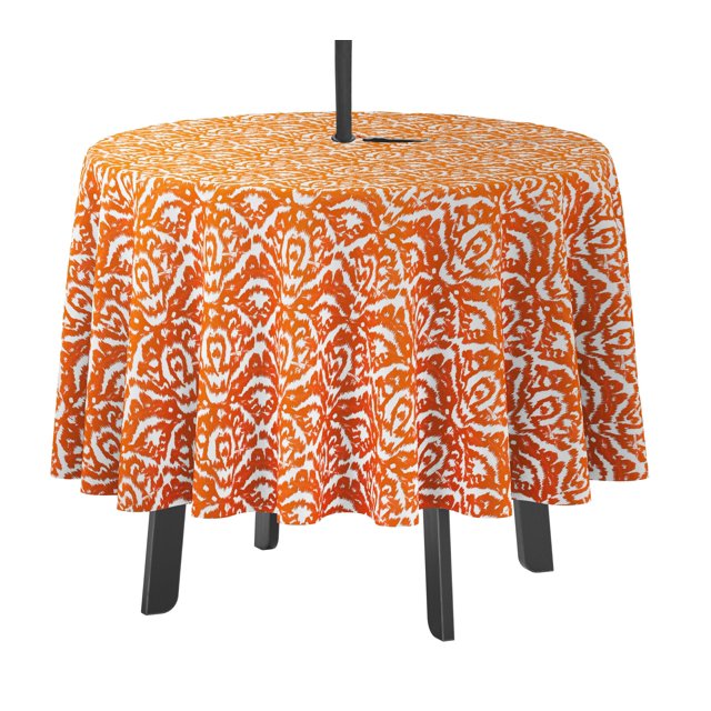 Vargottam Indoor/OutdoorRoundTablecloth 58 InchTablecloth With Umbrella Hole & Zip, Waterproof TableCloth, TableCovers For Backyard Table -Orange