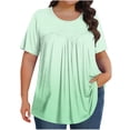 thumbnail image 1 of Plebaso Hauts pour Femmes Grande Taille Manches Courtes Blouses Plissées Décontractées Col Rond Été Tuniques Amples, 1 of 6