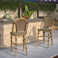 thumbnail image 3 of PURPLE LEAF Bar Stools Set of 2 French Outdoor Bar Stool Bamboo Print Finish Back Rattan Wicker Patio Outdoor Bar Height Bar Stools with Footrest, Brown, 3 of 7