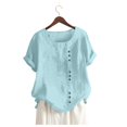 thumbnail image 3 of Shiusina Womens Casual Loose Button Linen Plus Size Daily Boho Tanic T-Shirt Blouse Tops Blue, 3 of 4