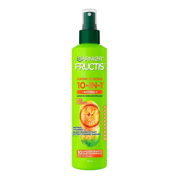 Garnier Fructis Grow Strong Thickening 10-in-1 Leave In Spray for Fine Hair, Heat Protectant, with Vitamin C