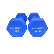 HAJEX Neoprene Coated HEX Dumbbells - 2, 3, 4, 5, 8, 10, 12, 15 LB in Pairs, BLUE Color