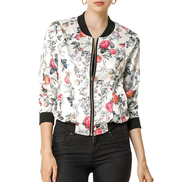 INSPIRE CHIC Blouson Bomber pour Femme Coupe Ajustée Léger à Fermeture Éclair Blanc P