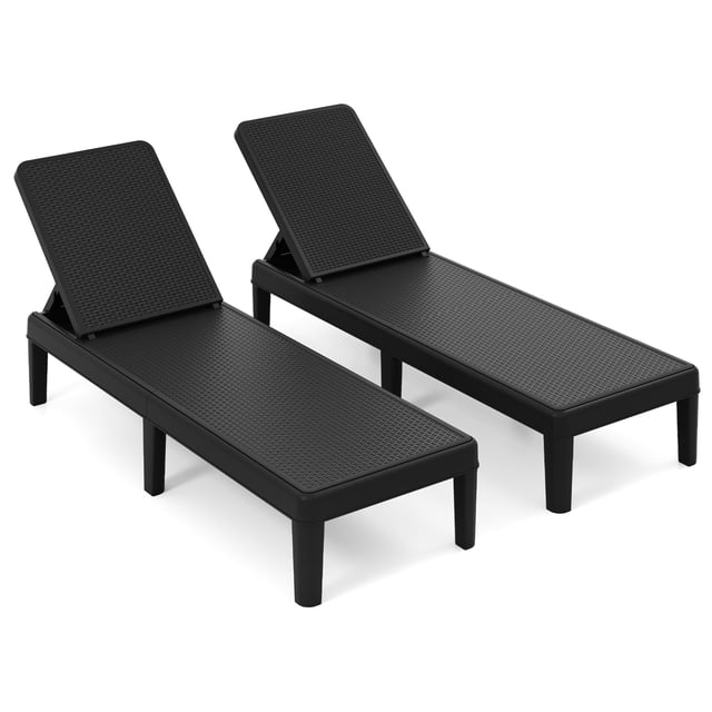 Costway Lot de 2 Chaises Longues d'Extérieur, Chaise Inclinable à 4 Positions avec Rotin Imperméable, Noir