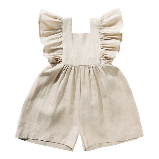 XDZJLR Girls' Jumpsuits & Rompers Baby Boys Playsuits Ruffled Fly Sleeve Newborn Linen Overalls Infant Summer Clothes Romper Khaki 3-6 Months