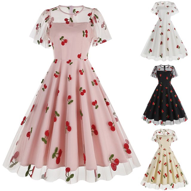 Été jusqu'à 65 % de Rabais Iumwxz Robe à Col Rond à Manches Courtes pour Femmes Robe en Tulle Tunique à Fermeture Éclair Robe de Princesse Robes à Imprimé de Fruits Robes d'Été pour Femmes Robe Habillée pour Porter à l'Extérieur