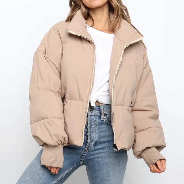 Veste en Duvet pour Femmes en PVC, Cardigan Uni à Col Montant, Manteau Rembourré d'Extérieur