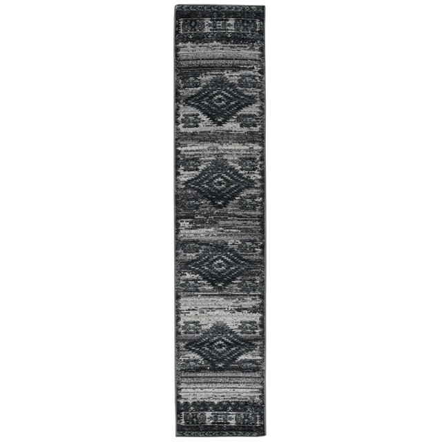 Linon Vintage Aztek Power Loomed Microfiber Polyester 2'x10' Rug in Gray