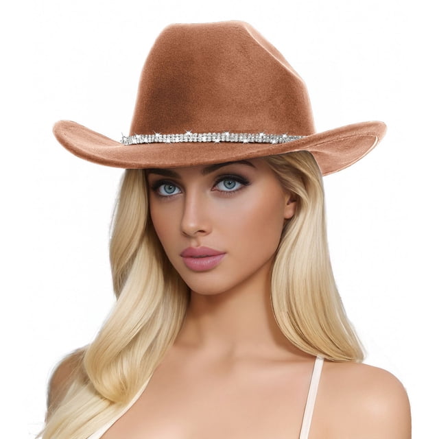 Men's And Women's Woolen Hats Western Cowboy Top Hat Three Of Rhinestones