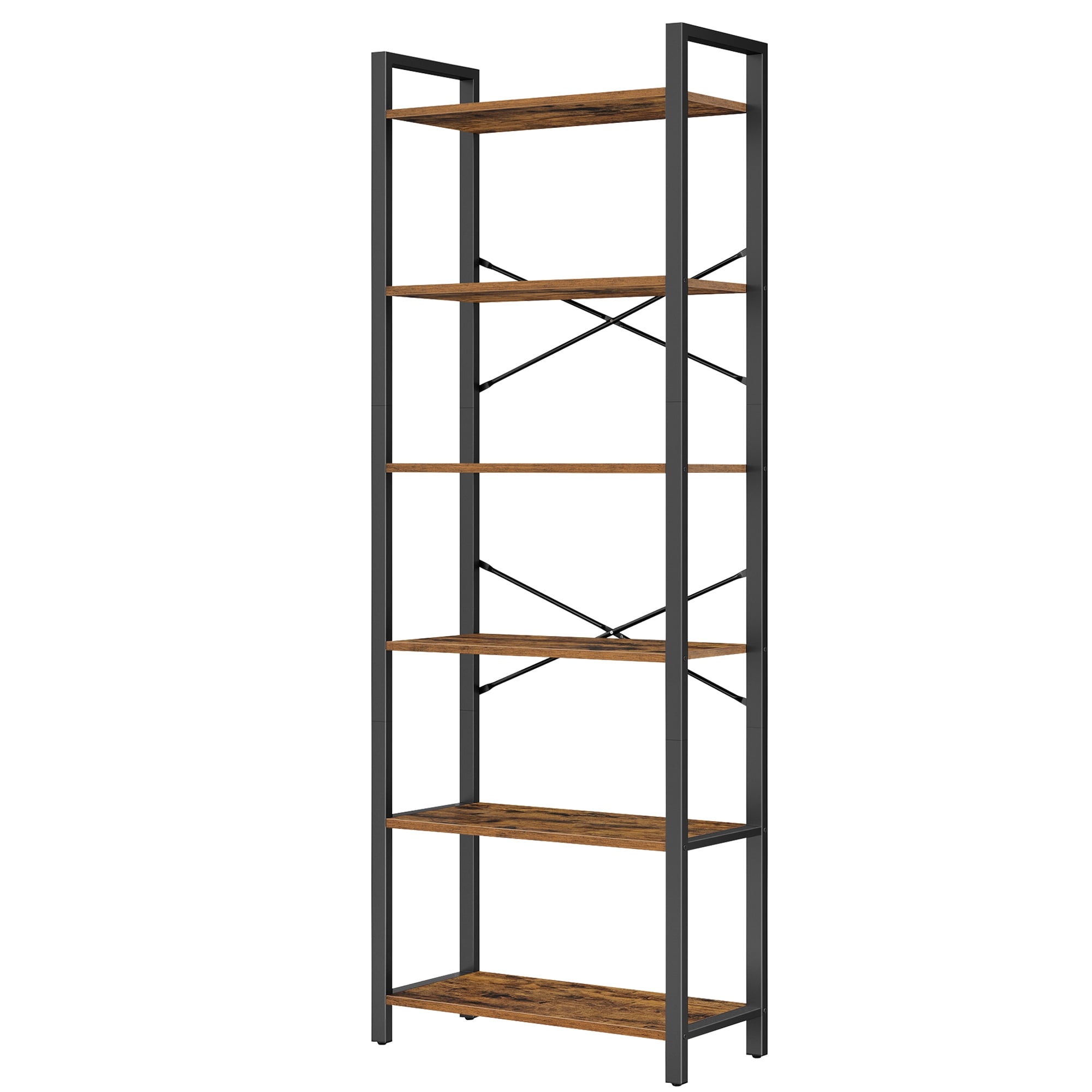 6-Tier Tall Bookshelf, Large Bookcase with Steel Frame, Deep Book Shelf for Living Room, Home Office, Study, 11.8 x 26 x 73.2 Inches, Industrial Style, Rustic Brown and Black
